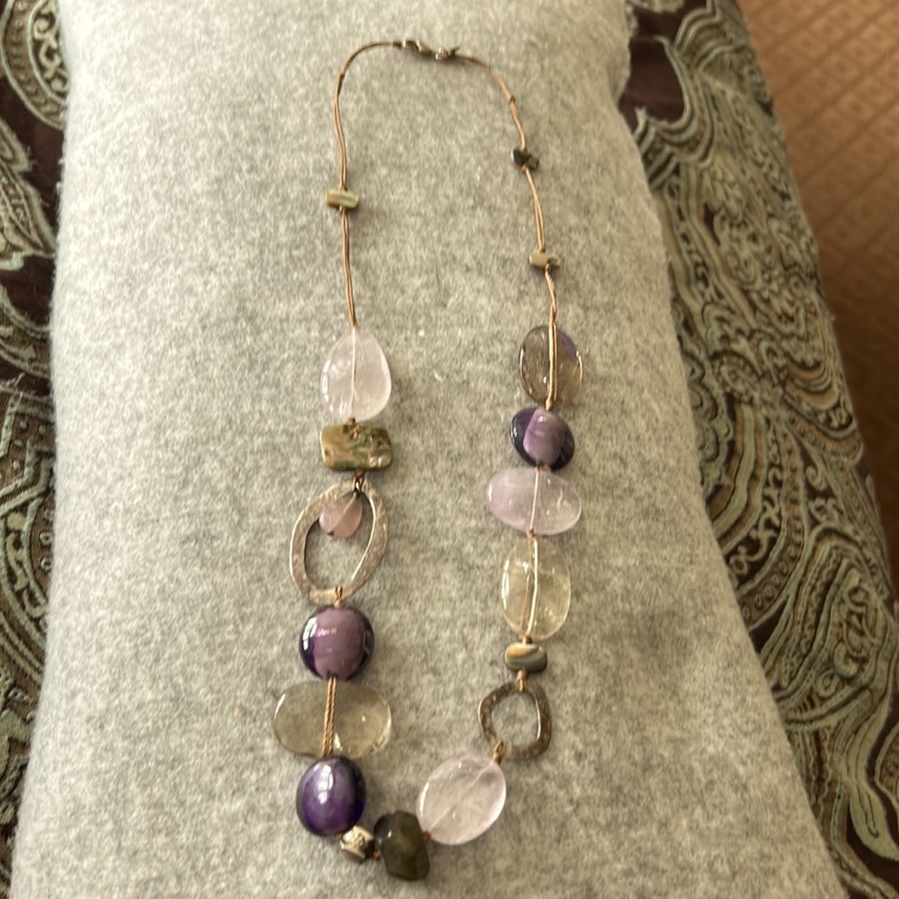 Lightweight rope necklace with amethyst, mixed materials, .925 sterling accents.